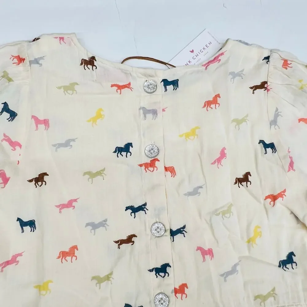 NWT Pink Chicken 12Y Charlie Dress in Tiny Horses